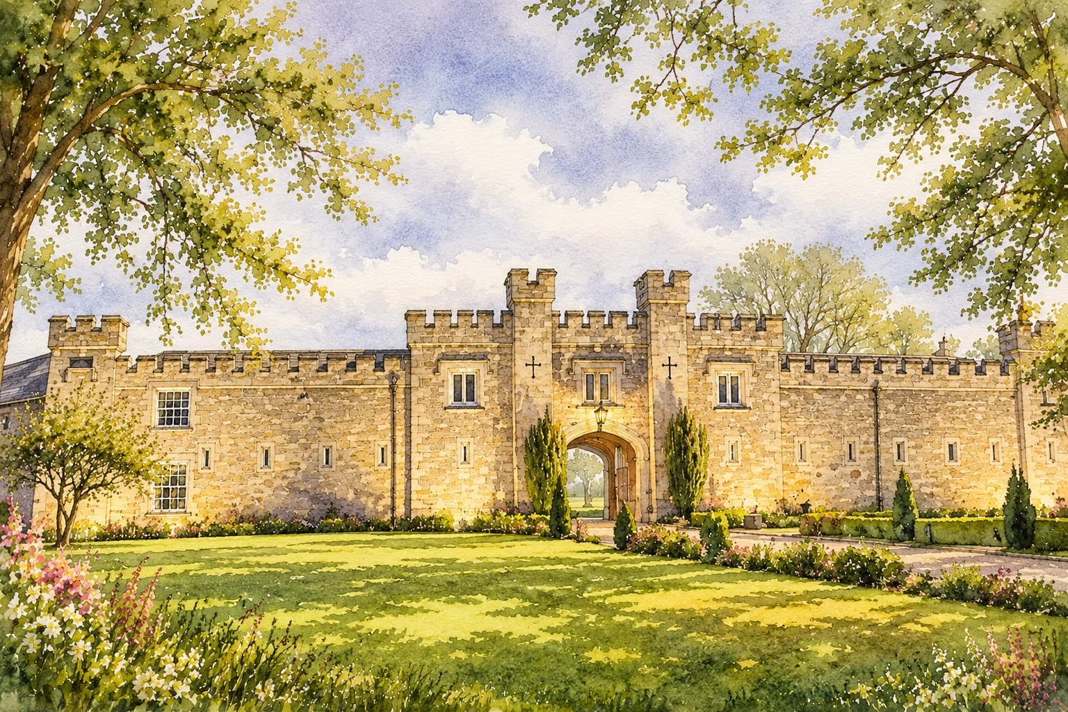 Watercolor of the historic Markree Courtyard gateway