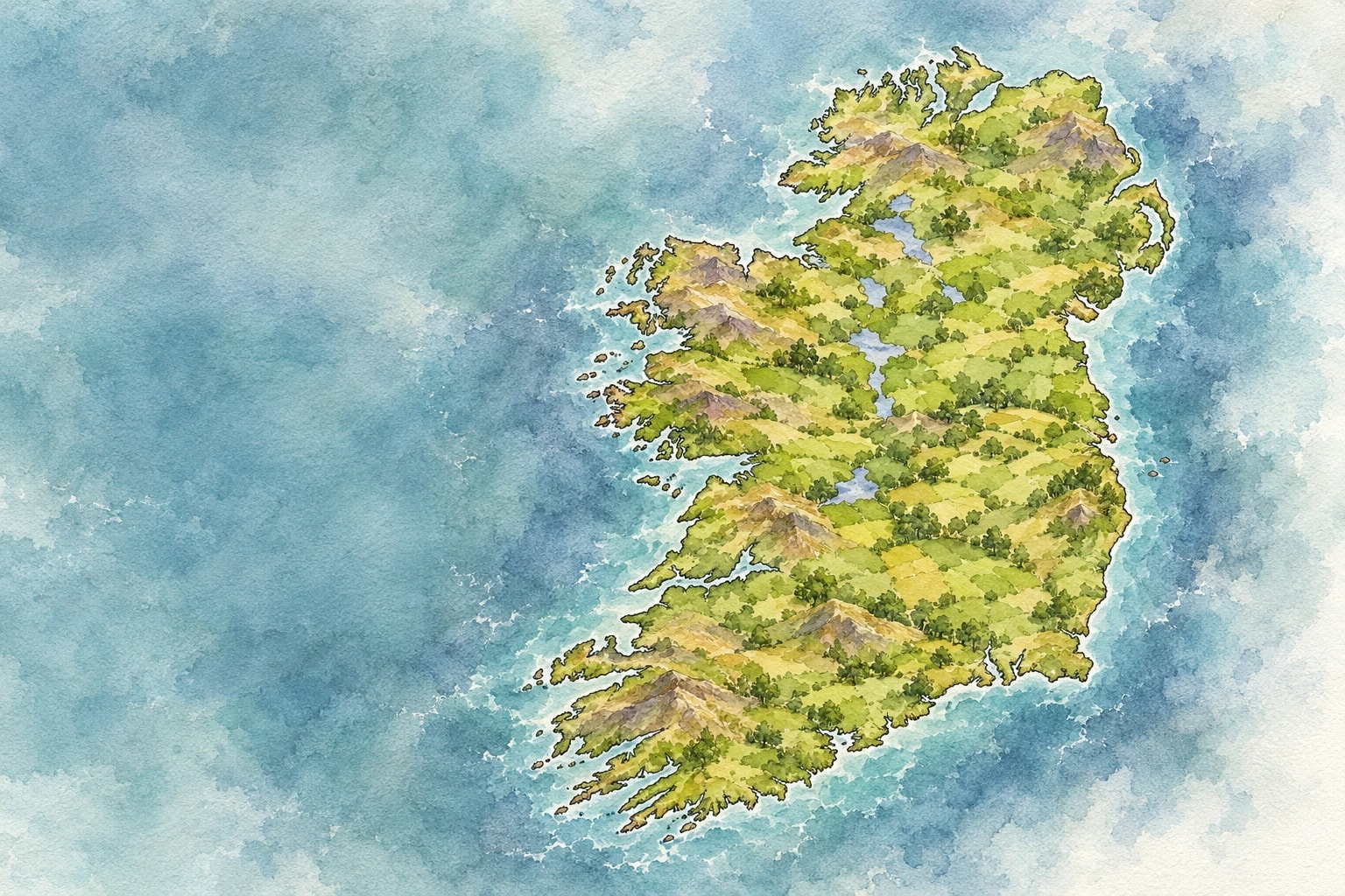 Watercolor map of Ireland
